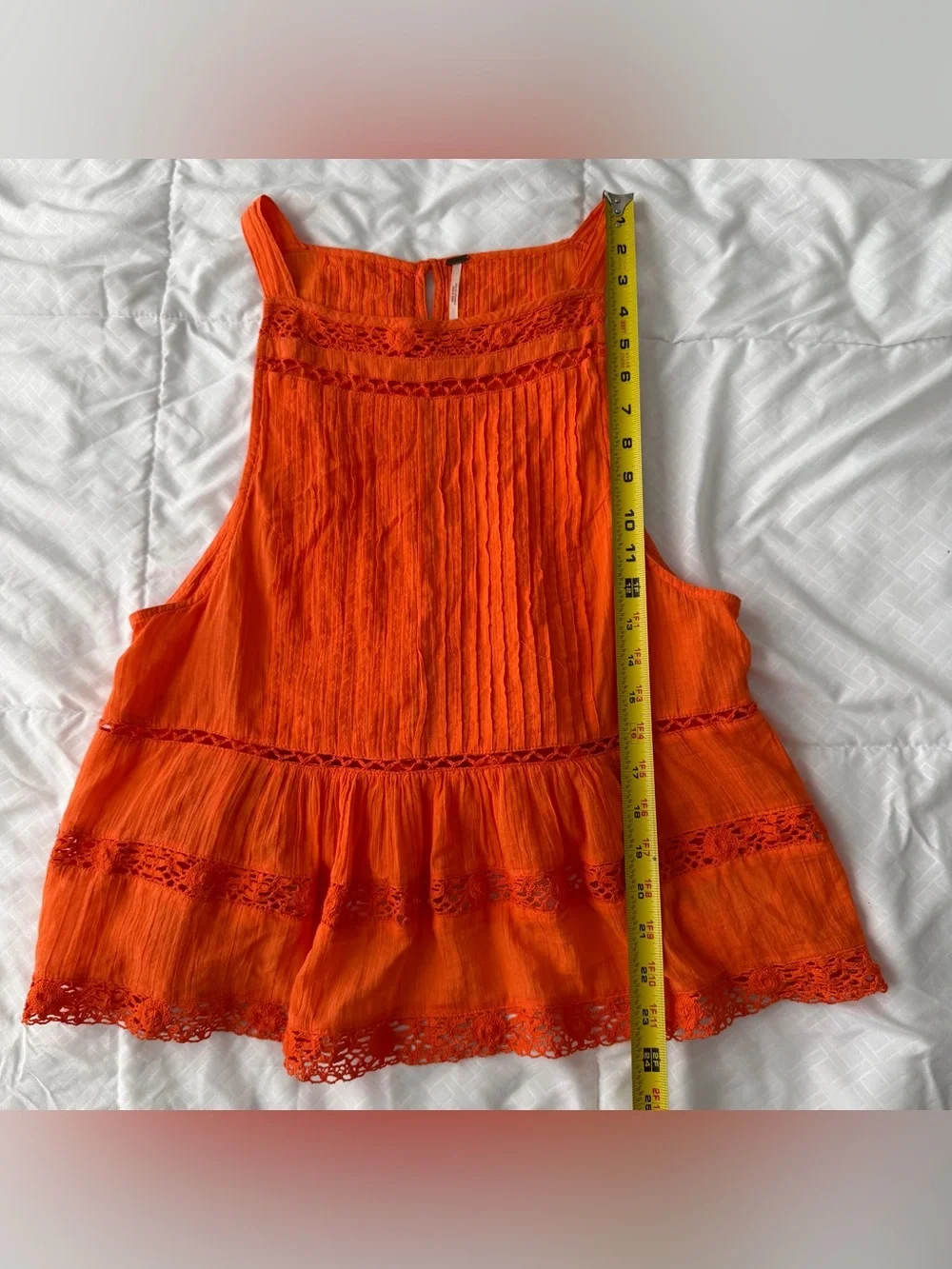 Free People Lace Embroidered Tank Top M Orange Cotton Boho Summer Girly Preppy